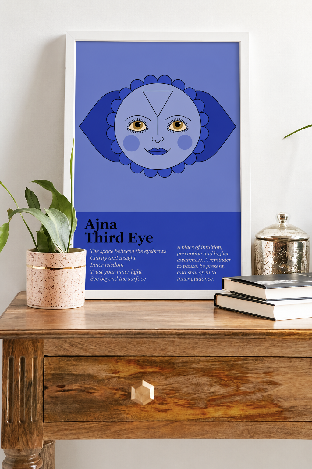 Ajna Illustrated Print on a Wooden Dresser