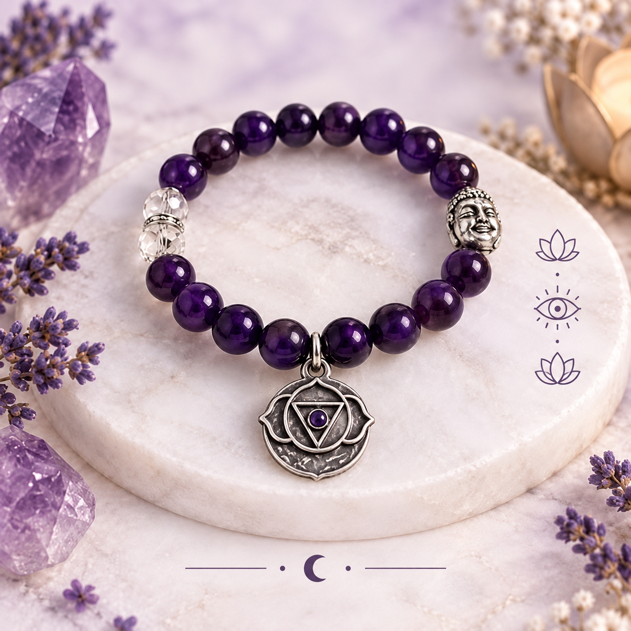 Ajna in Amethyst: A Bracelet and Lavender Still Life