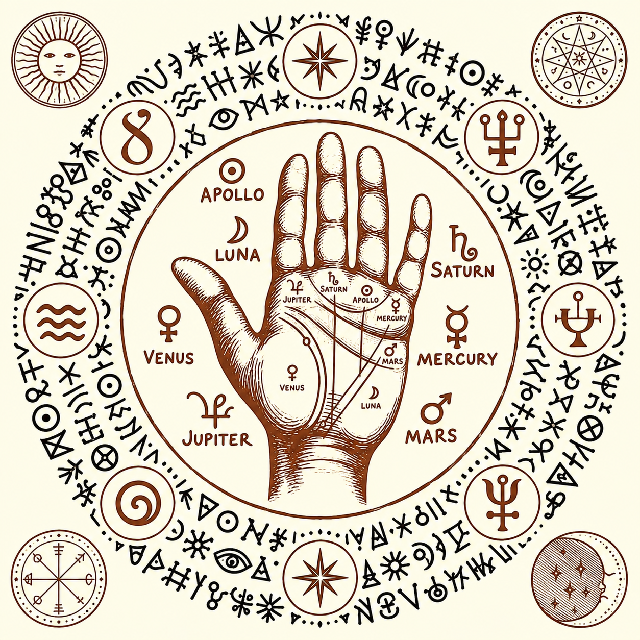 An Open Palm Beneath a Circle of Signs