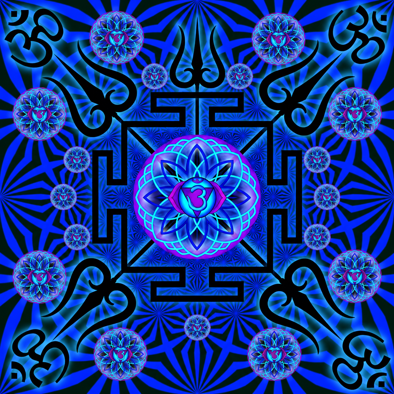 Ajna Yantra in Electric Blue Geometry