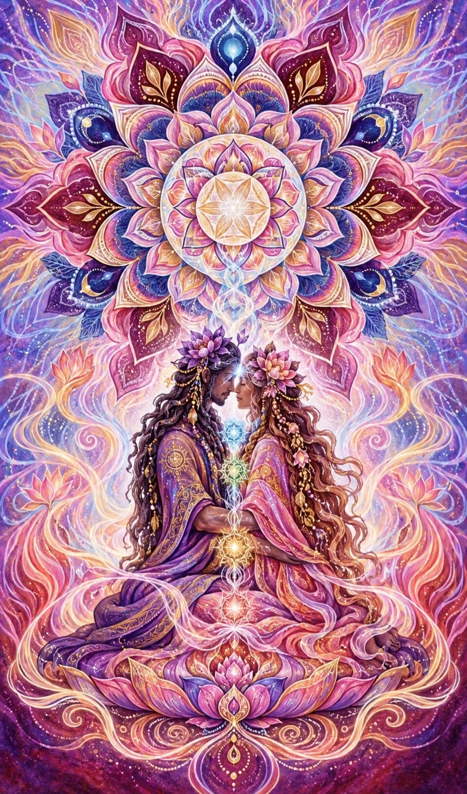Two Presences Beneath a Blooming Mandala