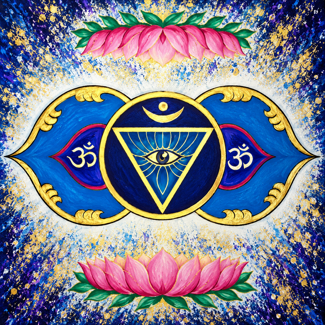 Ajna Painted between Pink Lotus Flowers