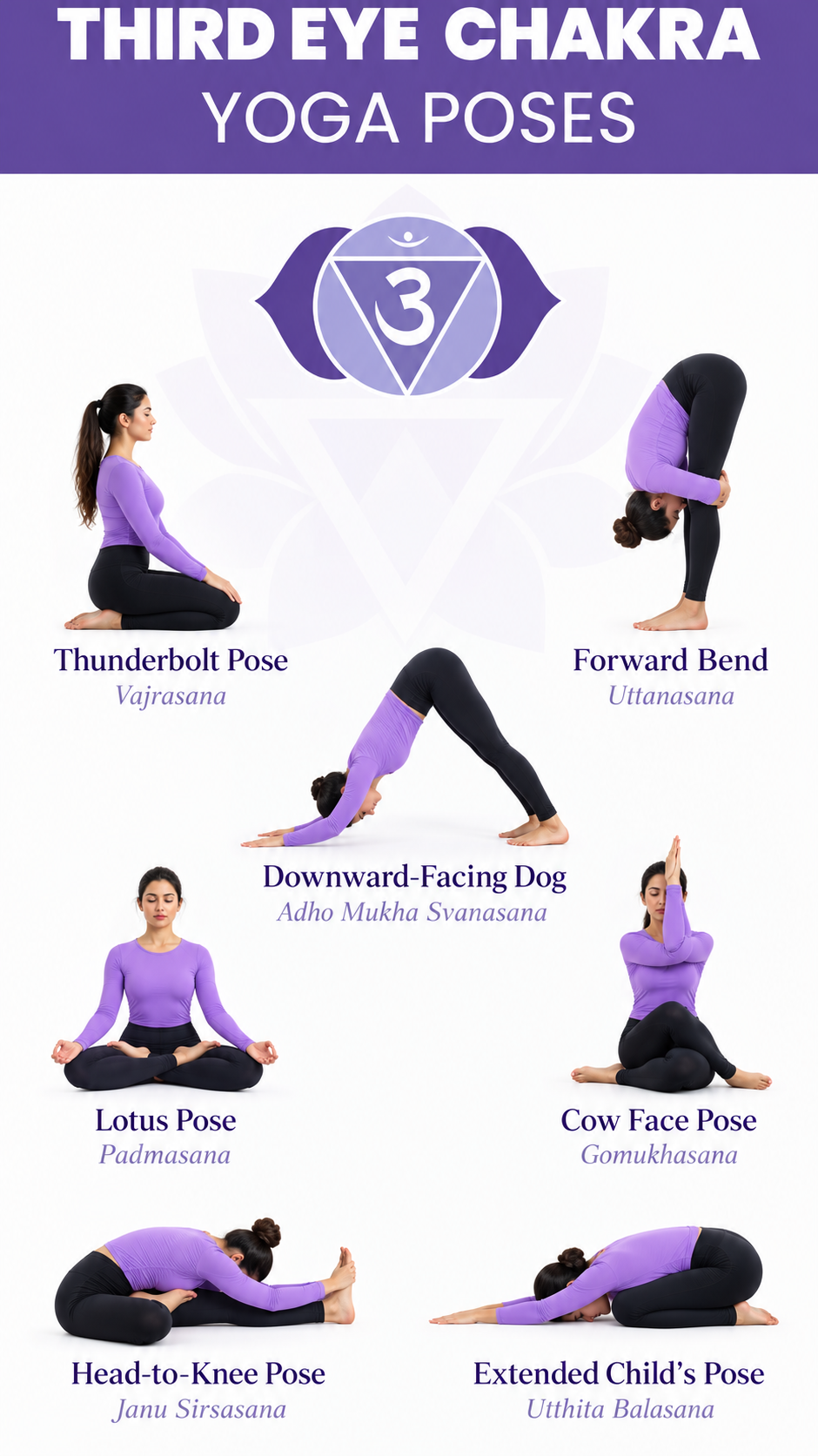 Ajna Yoga Poses in Lavender
