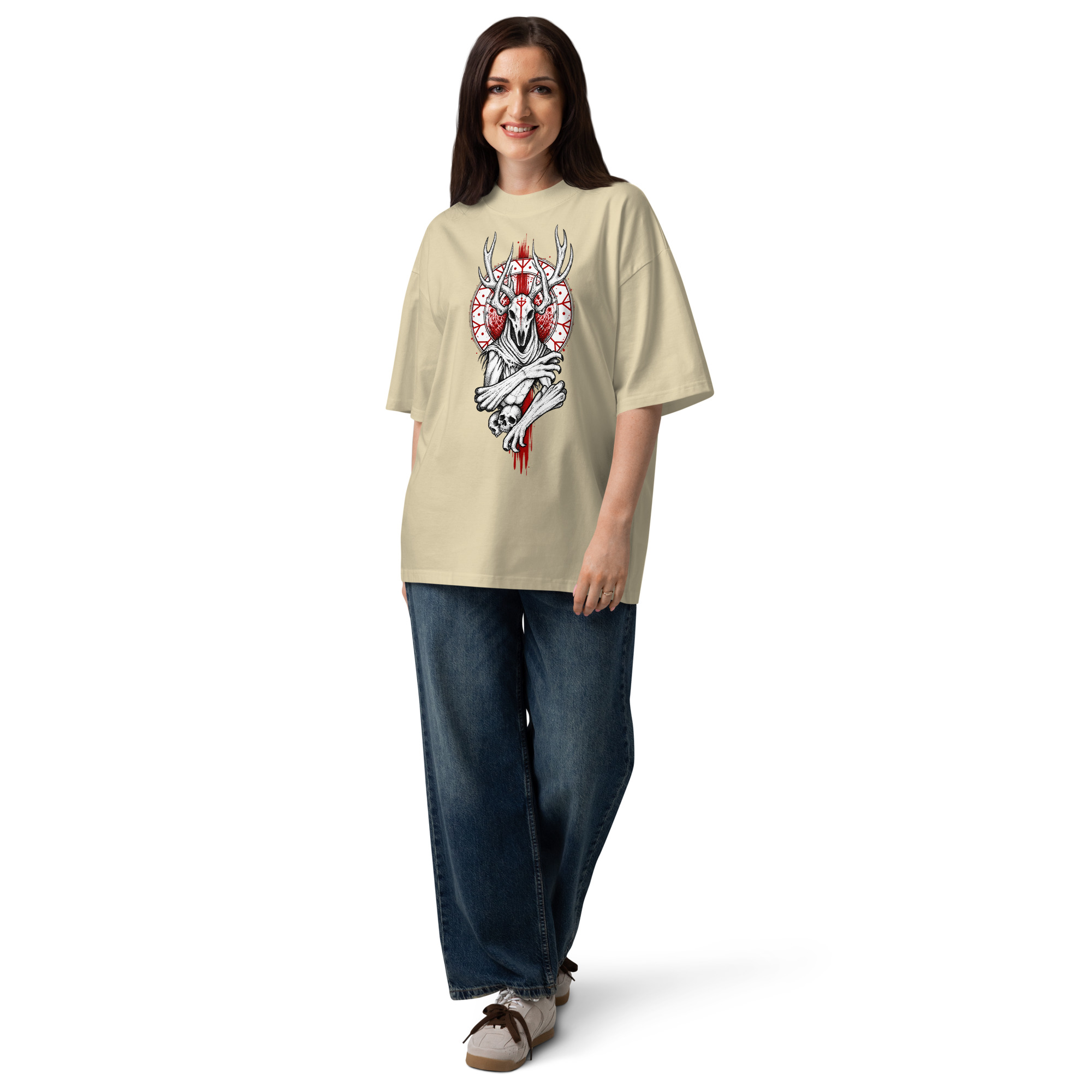 Women's Occult Deer Skull Gothic Oversized T-Shirt – Dark Witchy Art