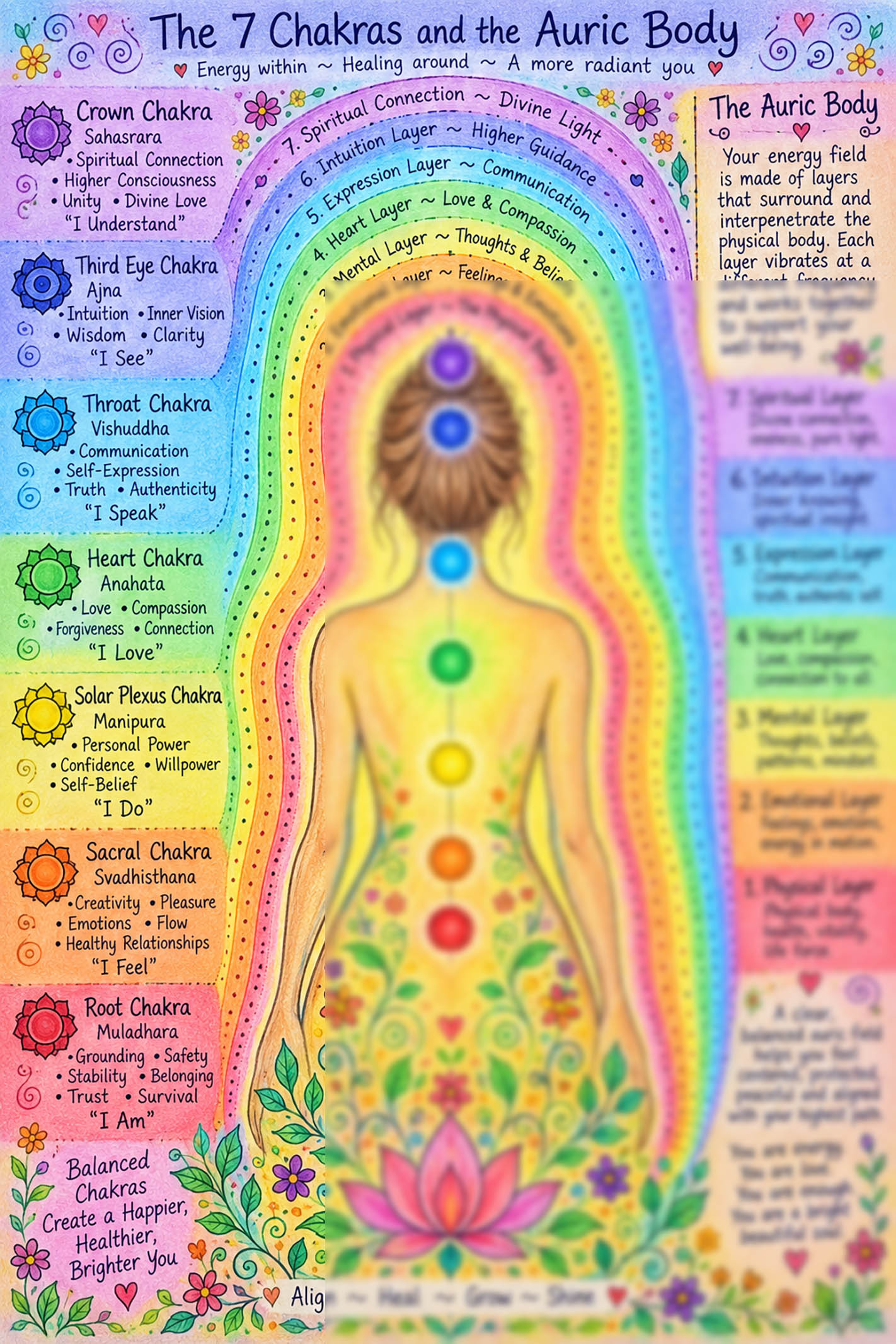 7 Chakras and Auric Body Printable Spiritual Wall Art