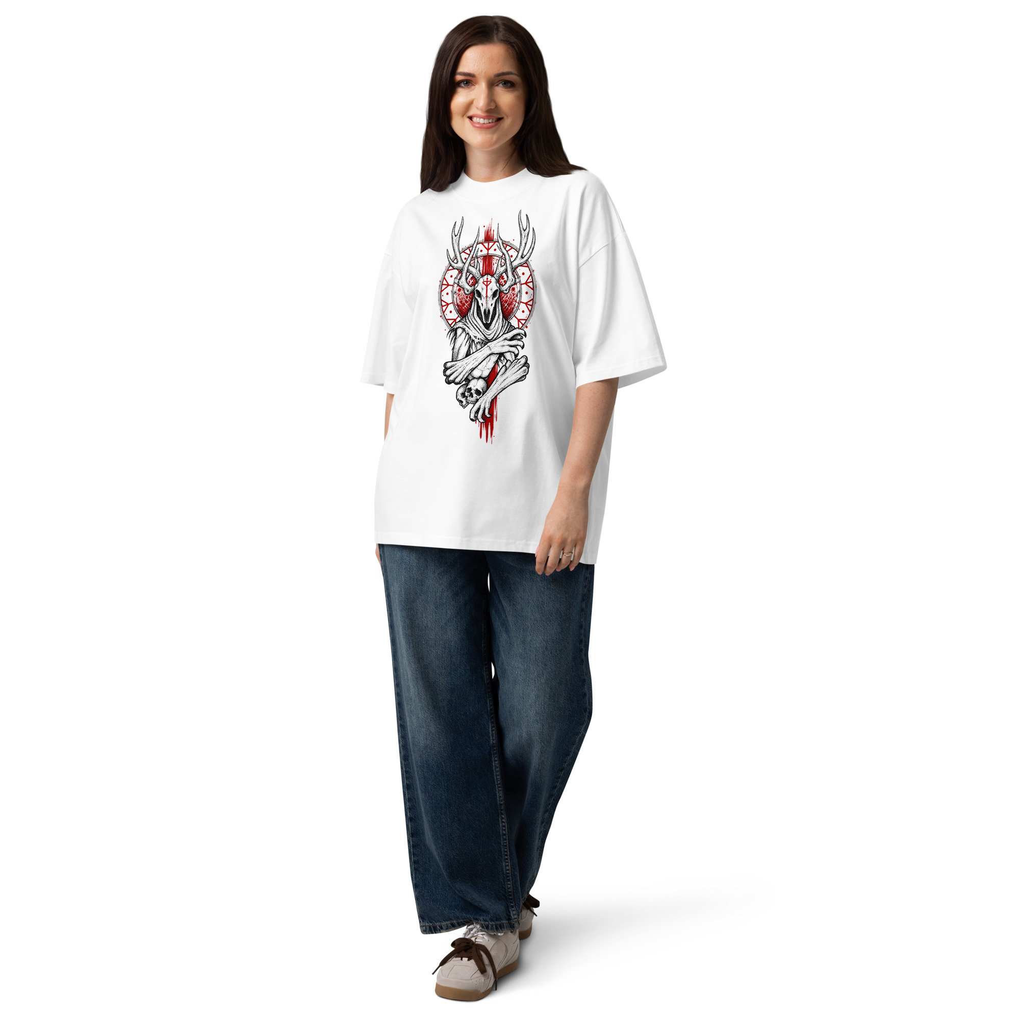 Women's Occult Deer Skull Gothic Oversized T-Shirt – Dark Witchy Art