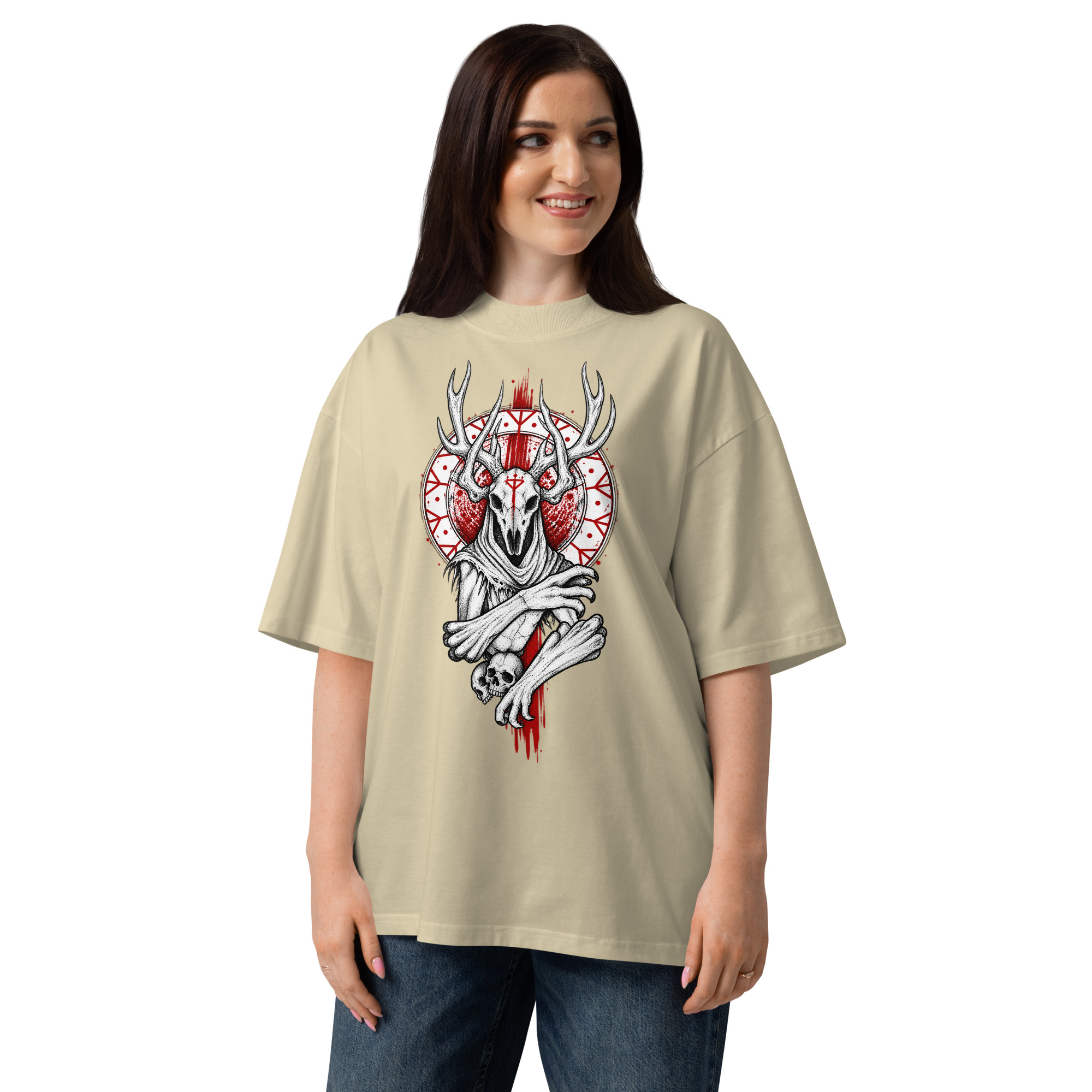 Women's Occult Deer Skull Gothic Oversized T-Shirt – Dark Witchy Art