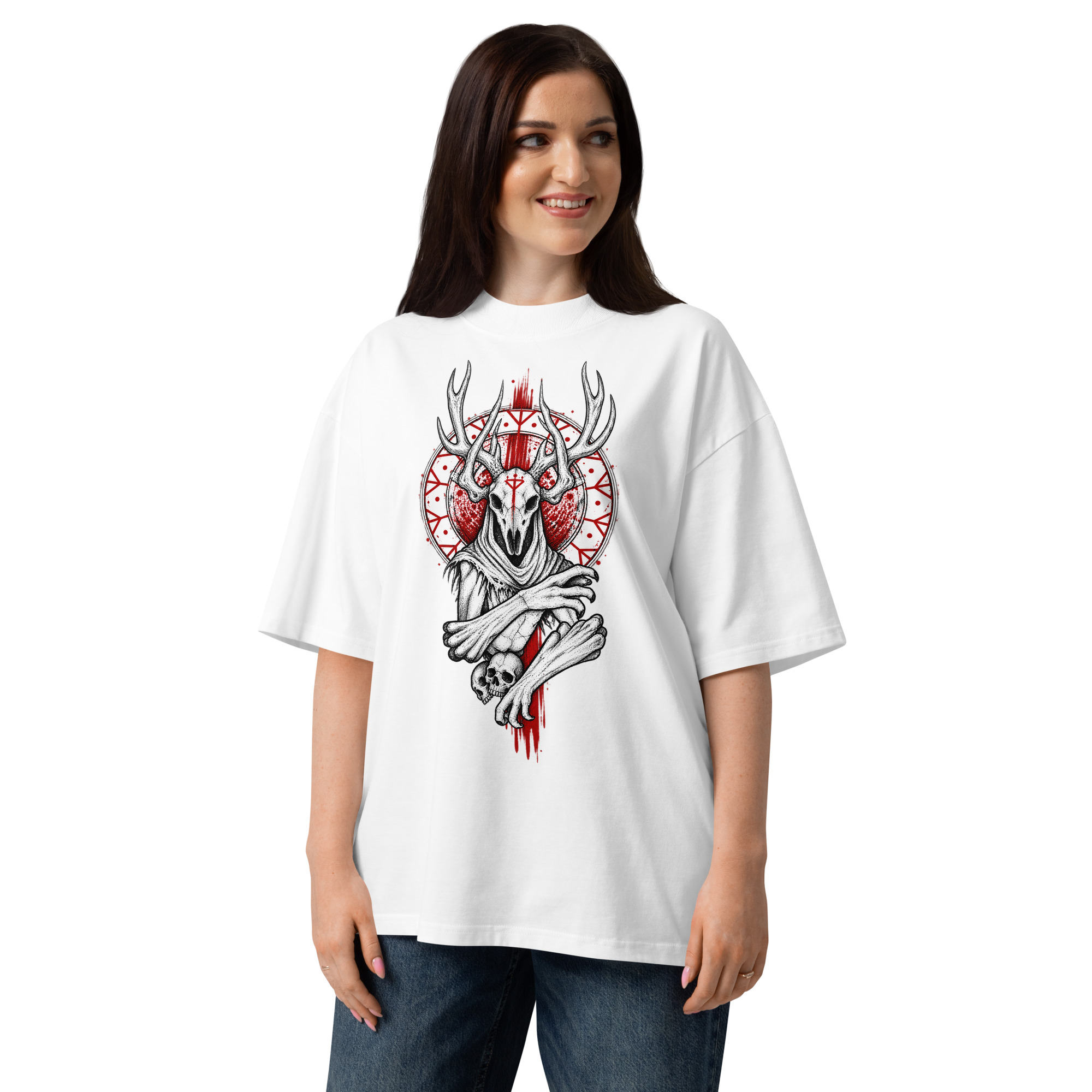 Women's Occult Deer Skull Gothic Oversized T-Shirt – Dark Witchy Art