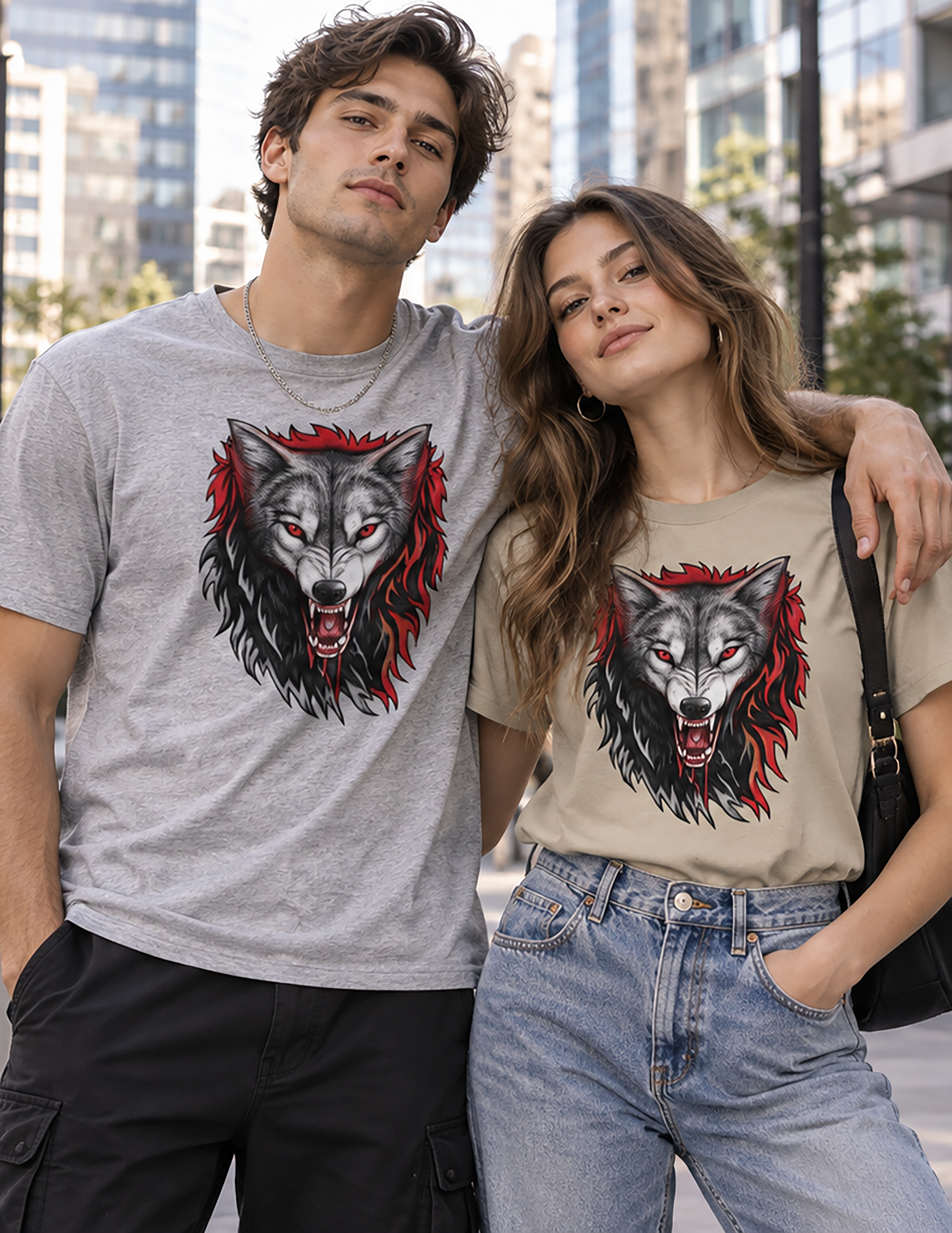 Fierce Red-Eyed Wolf Unisex Organic Oversized T-Shirt