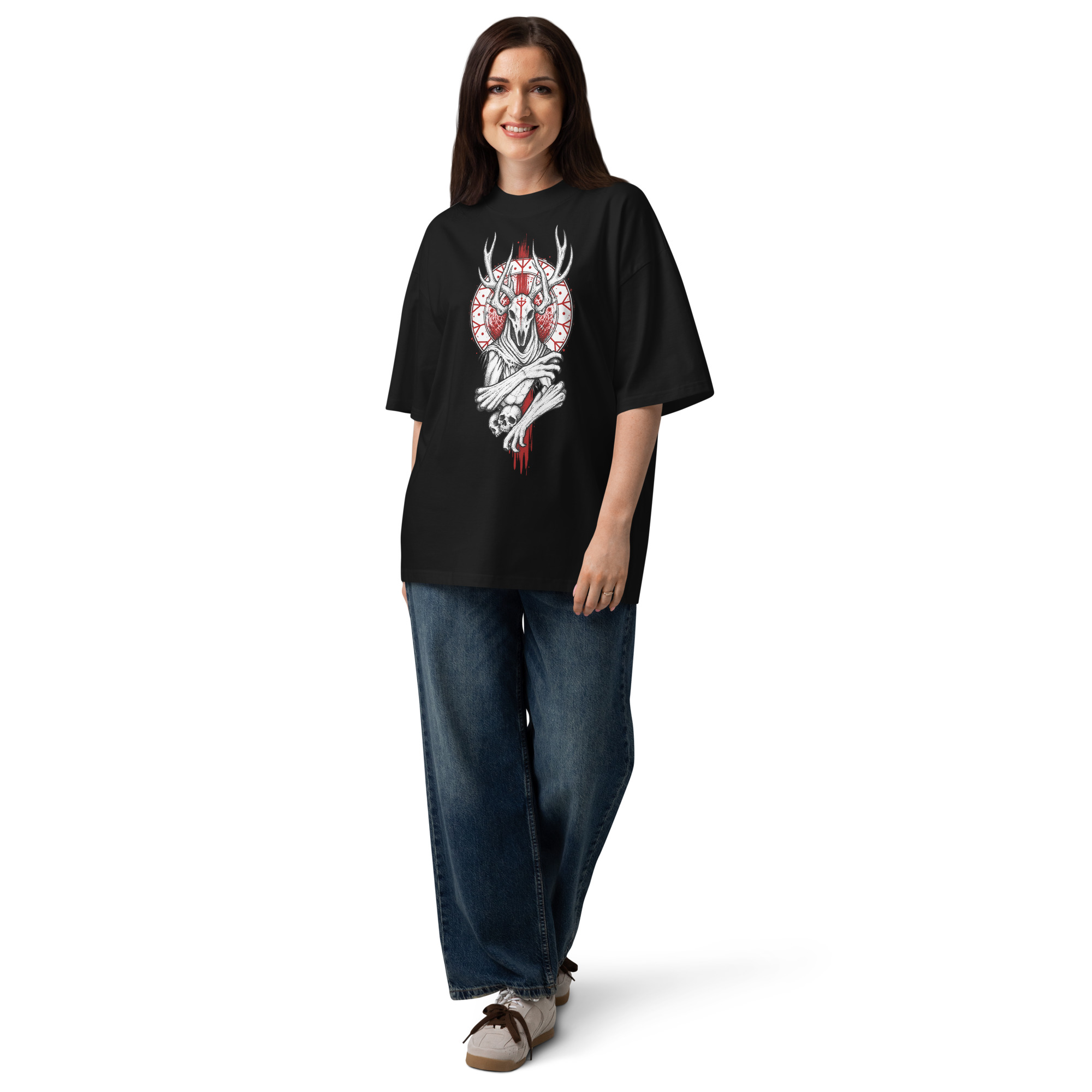 Women's Occult Deer Skull Gothic Oversized T-Shirt – Dark Witchy Art