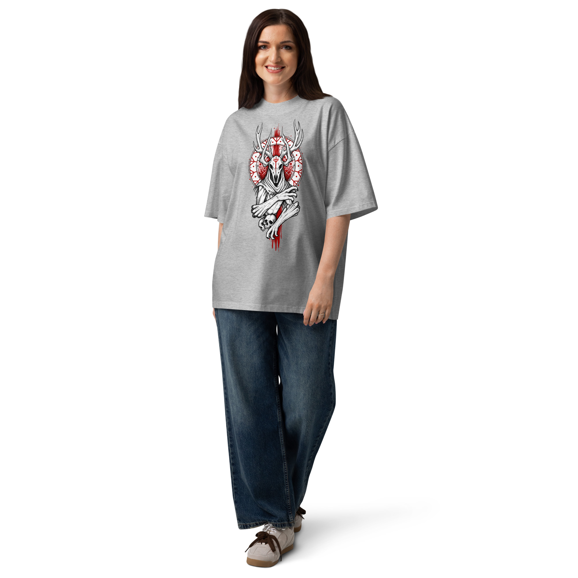 Women's Occult Deer Skull Gothic Oversized T-Shirt – Dark Witchy Art