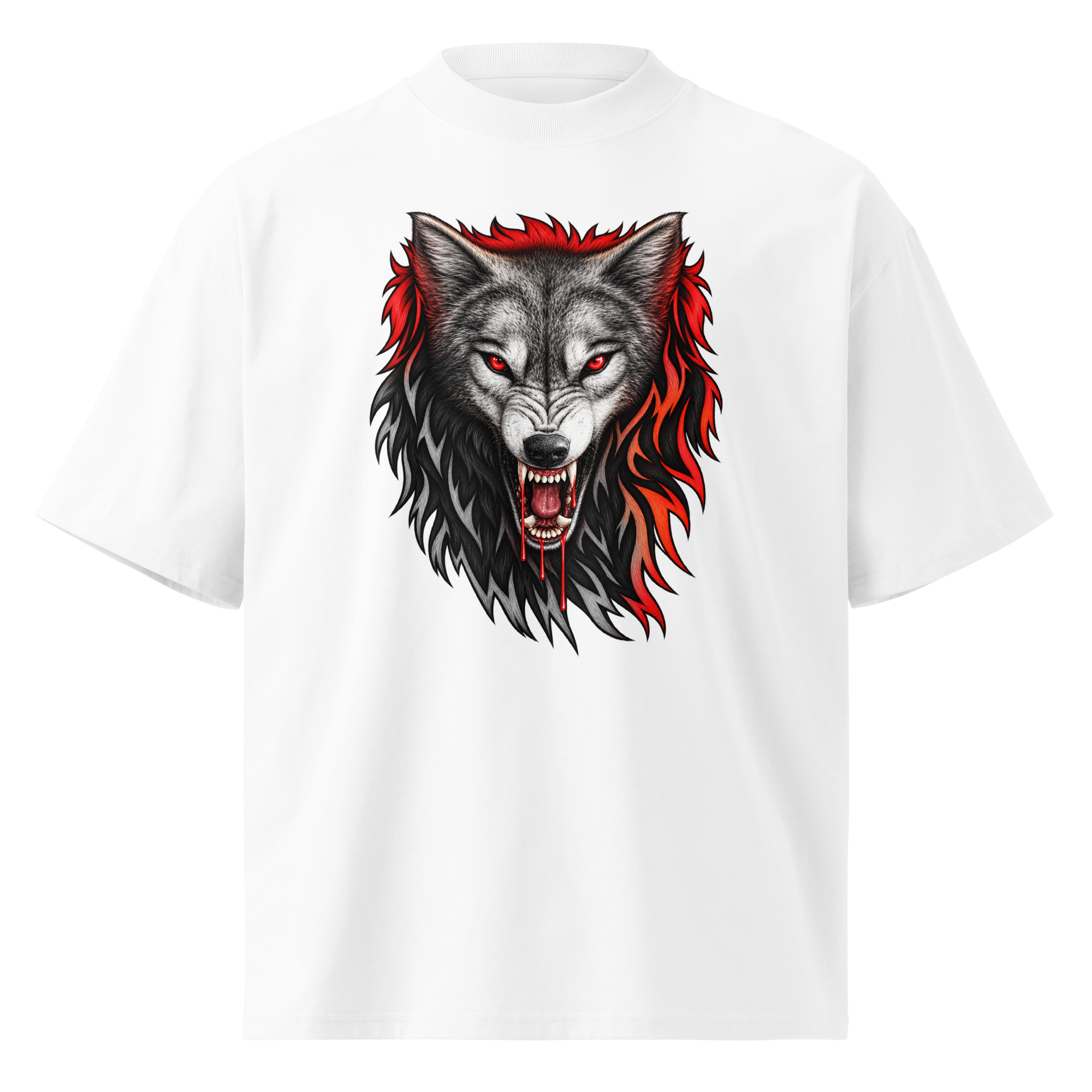 Fierce Red-Eyed Wolf Unisex Organic Oversized T-Shirt