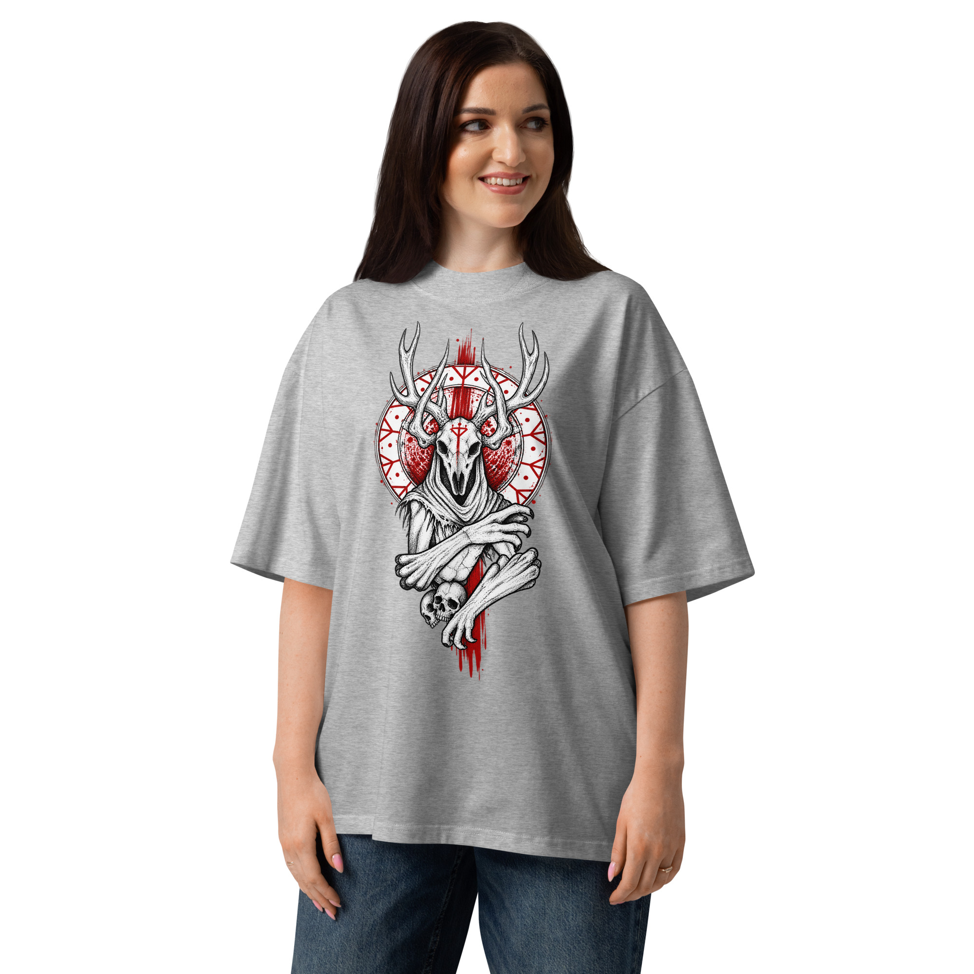 Women's Occult Deer Skull Gothic Oversized T-Shirt – Dark Witchy Art