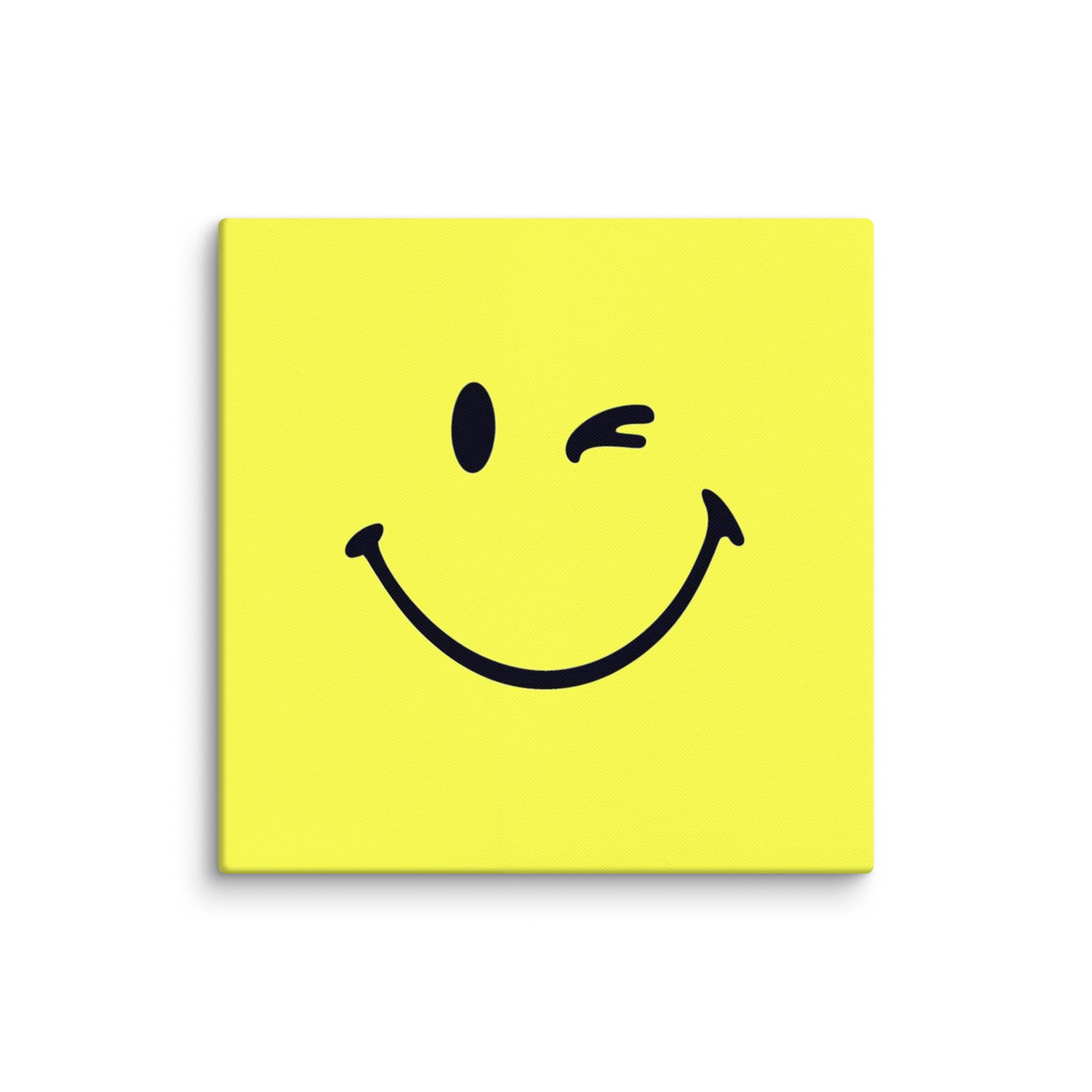 Winking Smiley Face Canvas Print – Minimalist Yellow Wall Art
